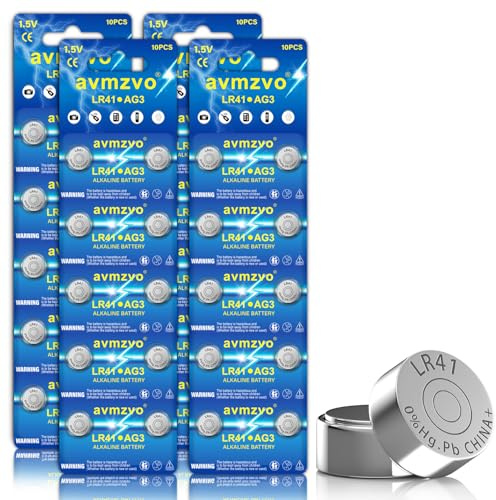 avmzvo AG3 Knopfzelle LR41 Alkaline Batterien,40 Stück,1.5V,392A/192/LR736 | G3/3GA,Auslaufsicher & quecksilberfrei, geeignet für Uhren, Taschenrechner, Spielzeug usw.【5 Jahre Garantie】
