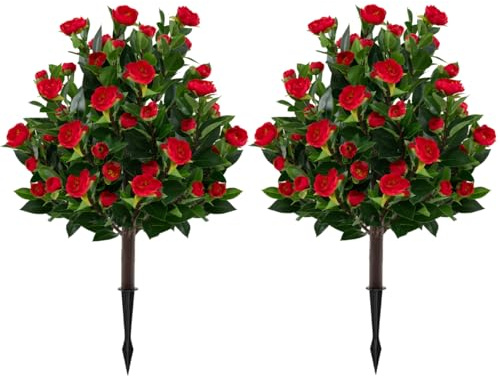 TANGZON Artificial Topiary Ball Trees Set of 2, Decorative Faux Topiary Camellia Tree with Ground Spike, 78cm Tall Indoor Outdoor Fake Blooming Floral Plants for Home Garden Office Porch