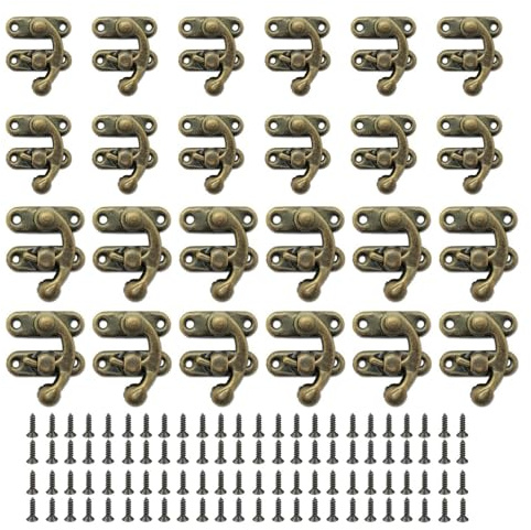 24 Pièces Crochet Fermeture Porte à Droite Antique - avec 96 Vis - Pour Boîtes en Bois, Valises et Boîtes à Bijoux - 2 Tailles (4,5×4 cm ou 3,2×2,8 cm, Bronze Patiné)