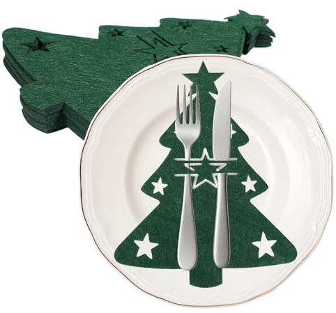 Bliceon 16 Stück Weihnachts Besteckhalter aus Filz, Tischdeko Weihnachten, Bestecktaschen für Messer & Gabel, Weihnachtsbaum Besteckhalter, festliche Tischdekoration für Weihnachtsessen & Party