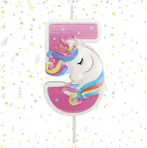 Ovanda Kerze 5 Geburtstag Mädchen, Einhorn Tortendeko Kerze 5 | 3D Regenbogen Einhorn Geburtstagskerze, Kerzen Zahlen 5 Rosa, Geburtstagsdeko Mädchen 5 Jahre, Regenbogen Geburtstag