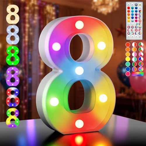 LED Zahlen Lampe Nummer Beleuchtete Ziffern 0 1 2 3 4 5 6 7 8 9, 35 Farben Led Leuchtzahlen mit Fernbedienung für Happy Birthday Deko,Party Deko,Hochzeitsdeko,Desktop Wandtischdeko