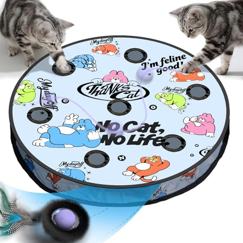 Zeepet Katzenspielzeug für drinnen, interaktives Ballspielzeug mit 7 Löchern, Labyrinthmattenbeutel, automatisches bewegliches Versteckspiel mit Federschwanz, Mäusefangspiel, Geschenke für Katzen
