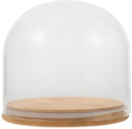 Homoyoyo Clear Glass Dome Display with Bamboo Base Multi-use Cloche Bell Jar for Preserved Flowers Cake Display Collectibles and Candle Showcase Easy to Clean and Assemble