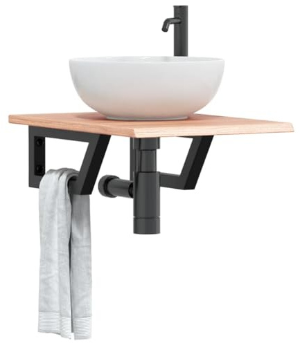 Frdhee Waschbecken Aufsatzwaschbecken,Waschtischplatte mit Halterung Stahl und Massivholz Eiche,Für Kleine Bäder,Gäste Wc, Vielseitig Einsetzbar
