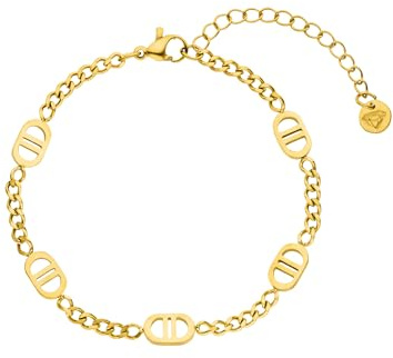 DIAMOND MODE Armband Gold Damen Schmuck, DD Luxus, Five Prestige - 18K vergoldeter Chirurgenstahl, 16+4cm, wasserfest, nickelfrei, Frauen Armkette Hochglanz poliert Geschenk Überraschung