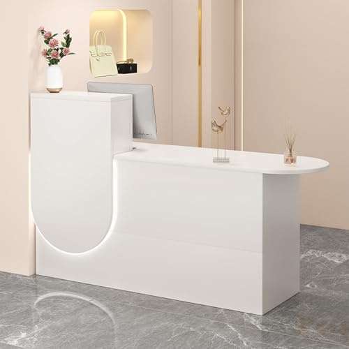 STARHMLUX Empfangstheke mit Abschließbare Schubladen, Rezeptionstheken mit LED und Schrankaufbewahrung, Kann Verwendet Werden als Empfangstresen, Kassentheke, Empfangstisch Warm White 140cm