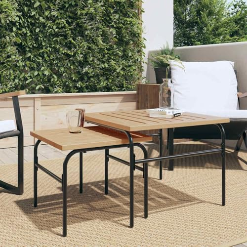 Owoxanthellate Satztische 2er Set Braun Schwarz Robustes Stahlgestell Latten Design platzsparend stapelbar 55,5 x 55,5 & 41,5 x 41,5 cm für Balkon Garten Terrasse