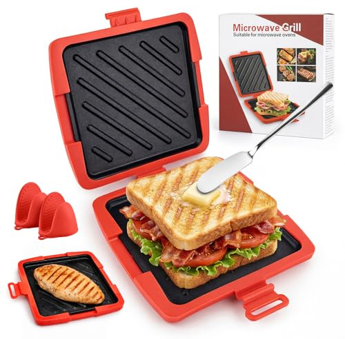 Microwave Toastie Sandwich Maker, Microwave Toastie Maker with Removable Non-Stick Plates & Silicone, Microwaveable Cookware Extra Crispy Toasties, Panini Maker, Fried Eggs