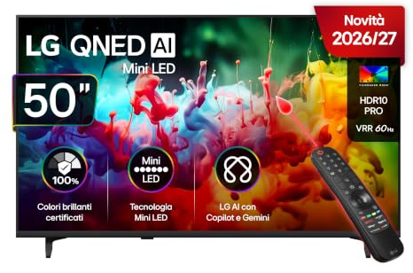 LG QNED AI MiniLED 50 Pollici, Serie QNED7EB 2026 Smart TV 4K - 50QNED7EB3C | AI Magic Remote, 100% Volume Colore, WebOS con Gemini, Design Linear Flow, Gaming VRR 60Hz