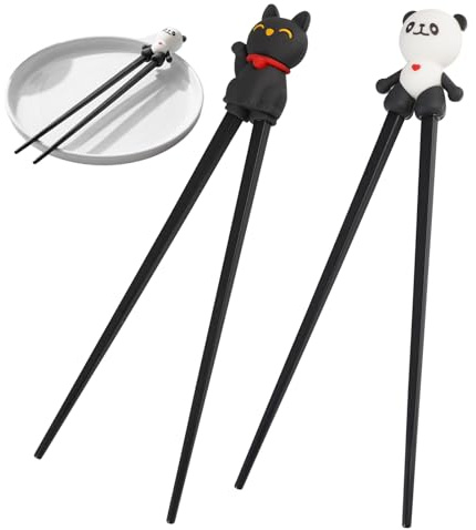 2 Pares Palillos de Entrenamiento Reutilizables,Panda y Gato de la Suerte | Antideslizantes Resistentes al Calor,Palillos Chinos de Entrenamiento Bonitos para Principiantes Tallarines,Comer,Desayuno