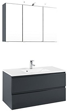 möbelando Waschtisch-Set Waschplatz Badezimmerset komplett Set Bad Cleo I (100 cm, Korpus-Graphitgrau/Front-grau-Hochglanz)