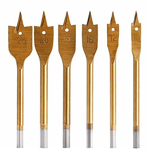 GS 6 pcs 10–25 mm Revêtement titane Long Plat perceuse Tige hexagonale Spade Embouts Bois Plat Fraise pour Power Tools Scie-cloche forets
