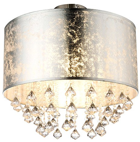 GLOBO Deckenlampe Deckenleuchte Kronleuchter Kristalllampe Blattsilber Textil