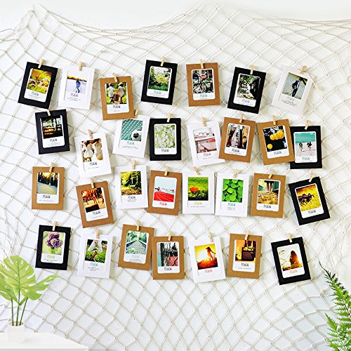 ecooe Foto hängende Wanddekoration Collage DIY Bilderrahmen Wanddekoration | Fischernetz Deko, Größe L Fischernetz mit 40 Holzklammern und 10 spurlosen Nägeln Fotoaufhängung