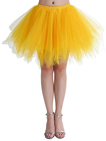 ChicWind Karneval Damen 80er à œbergröße Puffy Tüllrock Tütü Röcke Tüll Petticoat(MEHRWEG), Gelb, XL/XXL/XXXL