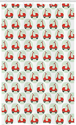 ABAKUHAUS Motorrad Schmaler Duschvorhang, Cartoon Scooters, Badezimmer Deko Set aus Stoff mit Haken, 120 x 180 cm, Hellgrün Vermilion