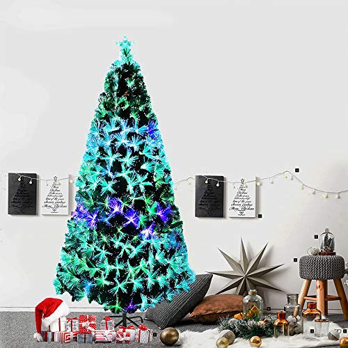 Froadp 120cm LED Weihnachtsbaum Künstlicher Glasfaser Illuminated Tree Dekoratives Grün Baum mit Farbwechsel Beleuchteter für Innen Weihnachten Deko (120 LEDs, Bunt Kiefernnadel)