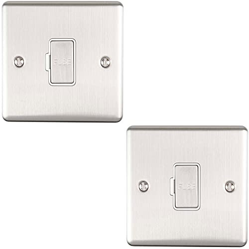 Lot de 2 fusibles non commutés 13 A DP en acier satiné et bordure grise - Isolation secteur 240 V - Plaque murale décorative pour cuisinière ou cuisinière - Interrupteur marche/arrêt
