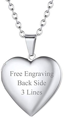 FOCALOOK personalisiert Anhänger Halskette simpel Herz Medaillon mit 55cm Rolokette Edelstahl Foto Bilder Amulett zum Öffnen Damen Mädchen Modeschmuck für Muttertag Geburtstag Weihnachten