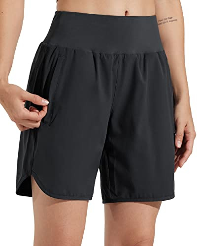 Libin Pantalone Corto Mujer de Deporte con Forro de Secado Rápido Running Atléticos Yoga Gimnasio Shorts con Bolsillos Cremallera, Negro M