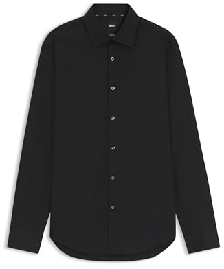 BOSS Herren H-JOE-C1-214 Regular-Fit Hemd aus elastischer Baumwoll-Popeline mit bügelleichtem Finish Schwarz001 40