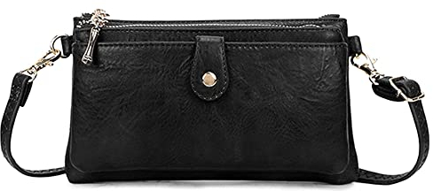 AOSSTA Small Cross Body Bag for Women Cell Phone Shoulder Bag with Long Strap Clutch Bag Evening Bag for Girls (Black (With Two Zip))