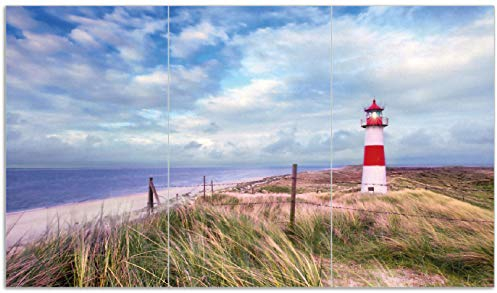 Wallario Herdabdeckplatte/Spritzschutz aus Glas, 3-teilig, 90x52cm mit 13mm hohen Füßen, für Ceran- und Induktionsherde, Leuchtturm am Strand von Sylt