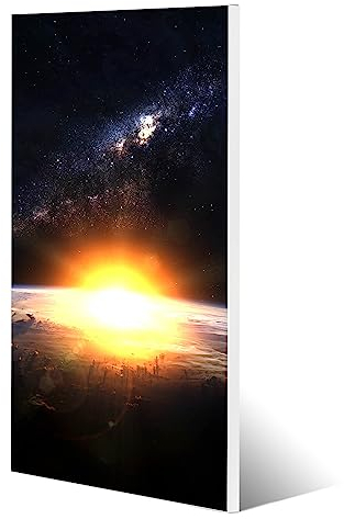 banjado® Magnettafel 37 x 78cm / Magnetwand aus Metall/Magnetpinnwand als Memoboard/Pinnwand Magnettafel Küche, Büro, Kinderzimmer inkl. 4 Magnete & Montageset - Motiv Sonne im Weltall