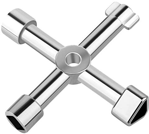 UKOFEW 4-Modi Chiave di Utility, Chiave a 4 vie, Chiave Della Scatola Elettrica, Lega Zinco, per Contatore Acqua, Cassetta Gas, Armadio Utenze, Quadro Elettrico, Ascensori (Argento)