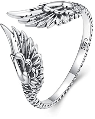 Bellitia Jewelry Bague Aile d'Ange Vintage à la Mode, Bague Réglable en Argent Sterling 925/1000 pour Femme, Anneaux Ajustables Bijoux pour Femmes Filles