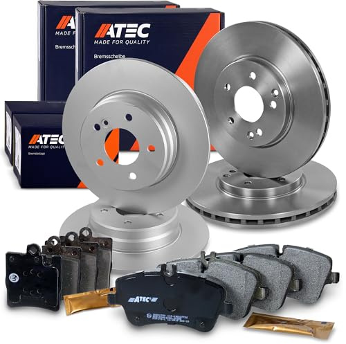 ATEC GERMANY Juego de frenos incl. discos de freno delanteros Ø 300 mm ventilados + traseros Ø 290 mm completos + pastillas de freno delanteras y traseras