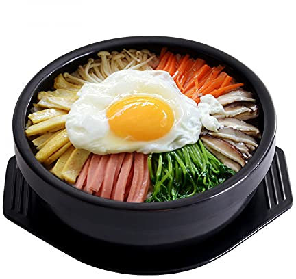 Olla de Barro Coreana para cocinar, Cuenco de Piedra para cocinar, cazuela con Bandeja, Olla hirviendo para bibimbap y sopa-1100ML