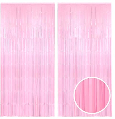 Lametta Vorhang Pastell Rosa - Mädchen Luftschlangen Foto Hintergrund für Einschulung Schulkind Gänseblümchen Schmetterling Fee Summer Carnival Galentines Valentinstag Karneval Party Deko
