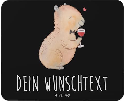 Mr. & Mrs. Panda Personalisiertes Mauspad Capybara Wein - Personalisierte Geschenke, Mousepad, Heiterer, Kunstwerk, Weinliebhaber Geschenk, Mausmatte, Bedrucken, Stilvolles, Zeichnung, Lustige Sprüche