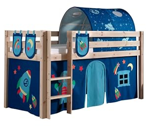möbelando Spielbett >Pino< in Kiefer massiv Natur - 210x114x106 (BxHxT)