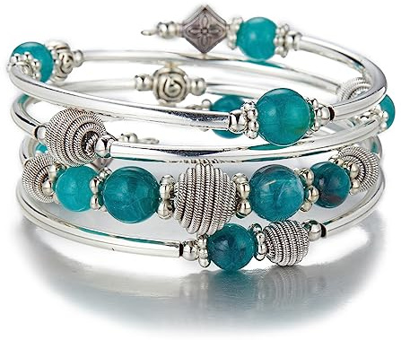 FULU AUTUMN Bracciale in Argento Multistrato da Donna Bracciale Avvolgente Boho Gioielli da Polso per Donna Regalo di Compleanno San Valentino(Sea green)