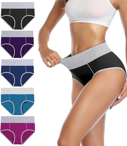 wirarpa Bragas Talle Alto Algodón para Mujer Culotte Braguita de Cintura Alta Cómodo 5 Pack Multicolor Tamaño XL