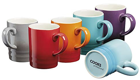 Cooks Professional 6 Piece Colourful Stoneware Mug Set | Tea Coffee Hot Chocolate Drinking Cups | Microwave Dishwasher Refrigerator Freezer Safe | 350ml Capacity | Multicolour