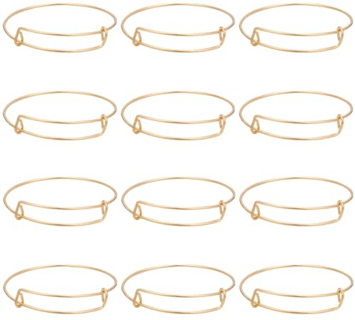 SUNNYCLUE 12 Stück Erweiterbarer Armreif Aus Gold Verstellbare Drahtarmbänder Aus Edelstahl Blankes Metall Stapelbares ArmBands Manschetten Set Zur Schmuckherstellung Charms Massenware Bastelbedarf Da