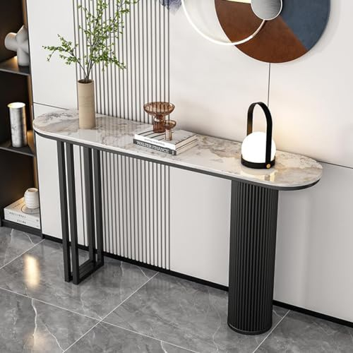 Schmaler Barkonsolentisch mit Metallfuß, offenes Ablageregal für Wohnzimmer, moderner Eingangstisch für Flur, Foyer, Sofatisch hinter der Couch
