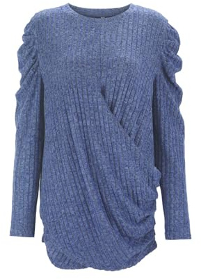 Camicetta da donna a maniche lunghe, taglie grandi, top da donna, scollo rotondo, maniche a pipistrello, maglietta a maniche lunghe, alta bassa, orlo arrotondato, alla moda, maglietta invernale