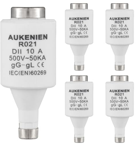 AUKENIEN DII E27 R021 Spirale Keramik Sicherungen 10 Ampere Spiral Schmelzsicherung 10A 500V 50KA Sicherung Diazed Sicherungseinsätze für Kabel und Leitungsschutz (5 Stück)