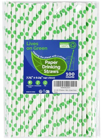 Lives on Green engångspapperssugrör gröna prickar för att dricka 19,7 cm, 100 stycken – cocktail, fest, födelsedag, dekoration, gör-det-själv-hantverk