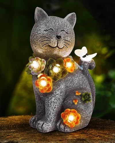 Sunwuun Katzen Deko Garten mit mit Solar LED,Mama Muttertagsgeschenk,Weihnachten Geschenke für Frauen,Gartendeko für Draußen Wetterfest,Geschenke für Katzenliebhaber,Geburtstagsgeschenk für Frauen