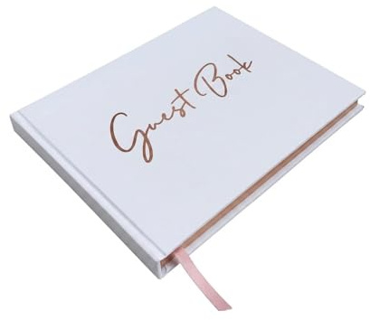 Luxury Guest Book Elegant Hardcover Premium White with Rose Gold Text Perfect for Weddings Parties Business Meetings Baby Showers Birthdays Funerals Company Reception Visits and Special Events