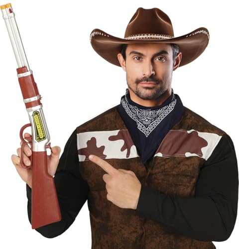 FIESTAS GUIRCA | Kostüm-Spielzeuggewehr Erwachsene - Cowboy-Stil - 60 cm | Hebelmechanismus-Optik | Silber-Schwarz | Orange Spitze | 60 cm | PVC | Karneval & Fasching, Halloween, Mottoparty