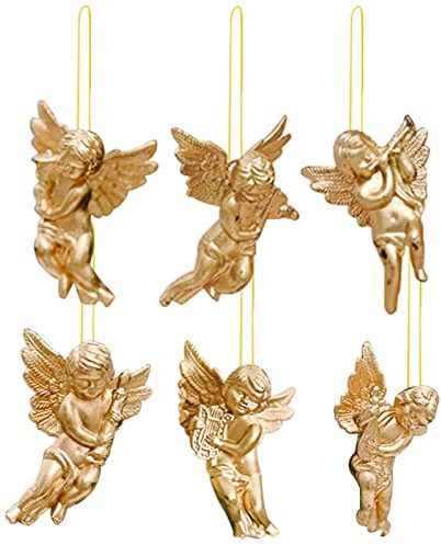 Anges de Noël, Décorations d'anges Suspendus, 6 pièces Anges à accrocher sur Le Sapin de Noël, décorations de fête de Noël, Beau Design d'ange, Argent/Or