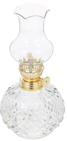 IMIKEYA Lámparas de Camping de Aceite Adecuada para Mechas Redondas de 3-4mm Vintage Diseño Retro Portátil, Iluminación Brillante en Vidrio y Metal Adecuado para Camping y Senderismo