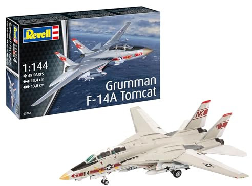 Revell Modellbausatz Grumman F-14A Tomcat – Maßstab 1:144 – Schwenkflügel & bewegliche Steuerflächen – VF-1 Wolfpack Abziehbilder – US Navy Jagdflugzeug – Perfekt für Jet- & Top Gun Fans